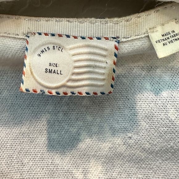 ANTHROPOLOGIE | Postmark Blue Beige Abstract Floral Puff Sleeve Blouse | Small - Picture 6 of 7